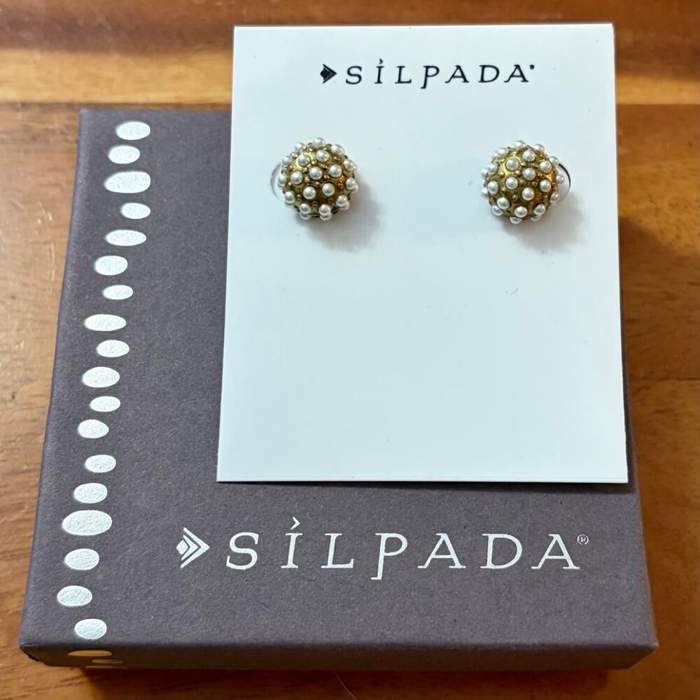 SILPADA "Pearls Night Out" Brass/Pearl Stud Earrings - KRP0019 - NWT